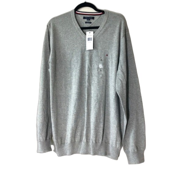 Tommy Hilfiger Sweater Men’s Size XL Gray Premium Cotton Lightweight V-Neck - Picture 1 of 10